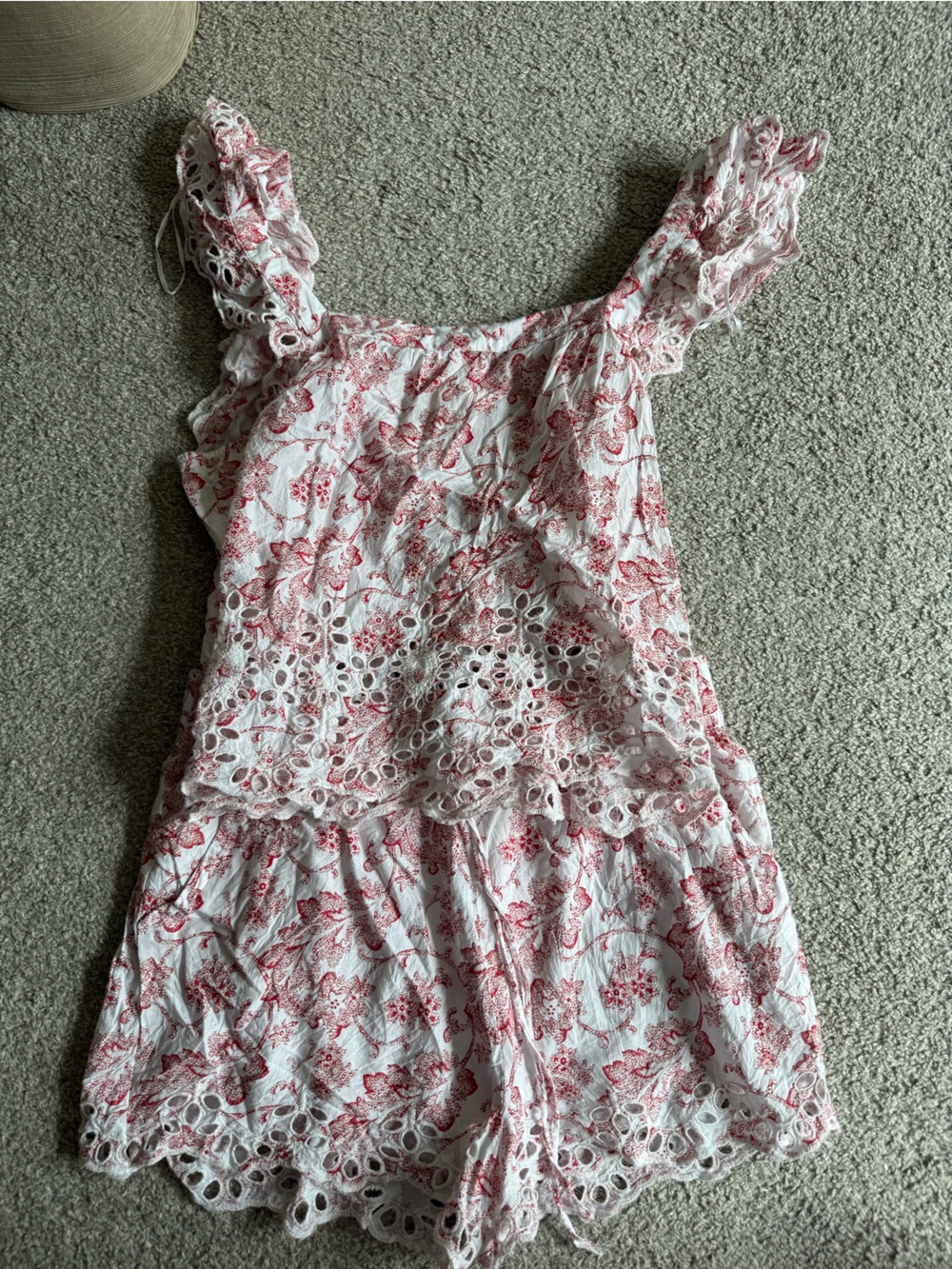 White & Red Floral Eyelet Lace Pajama Set